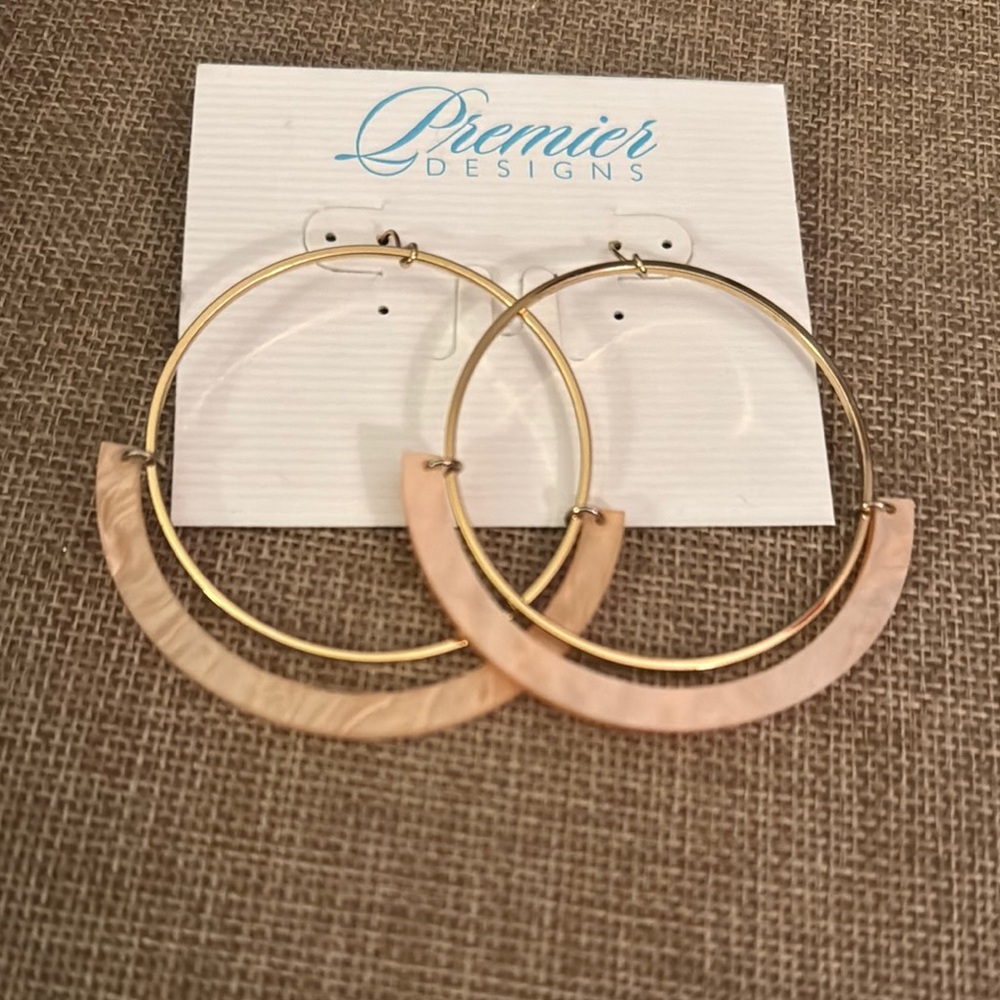 Premier Designs Gold and Cream Hoop Earrings